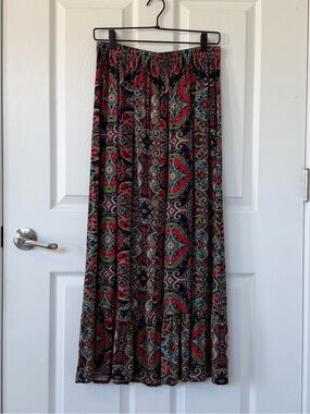 Colorful Boho Paisley Print Midi Maxi Elastic Waist Skirt Made in Turkey